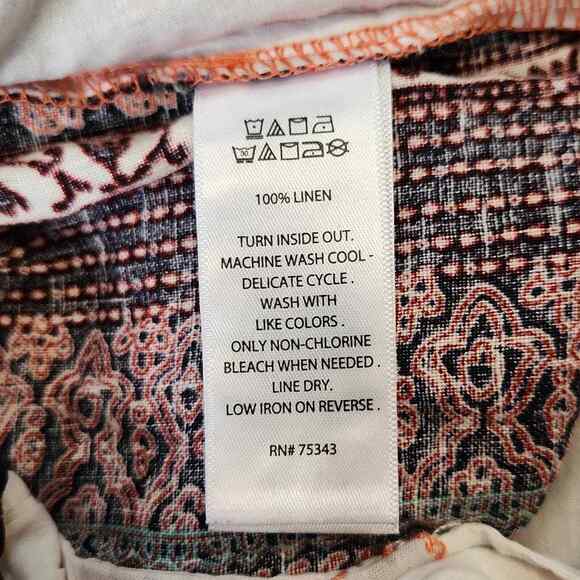 Rachel Zoe Wide Leg Pants Multi-colored Bohemian Tie Waist 100% Linen Size LG - Picture 8 of 8